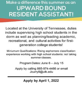 Advertisement for the Upward Bound RA position.